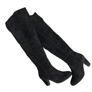 STEVE MADDEN! JENETTE BLACK GENUINE SUEDE LEATHER OVER KNEE CHUNKY BOOTS!SZ 8.5M